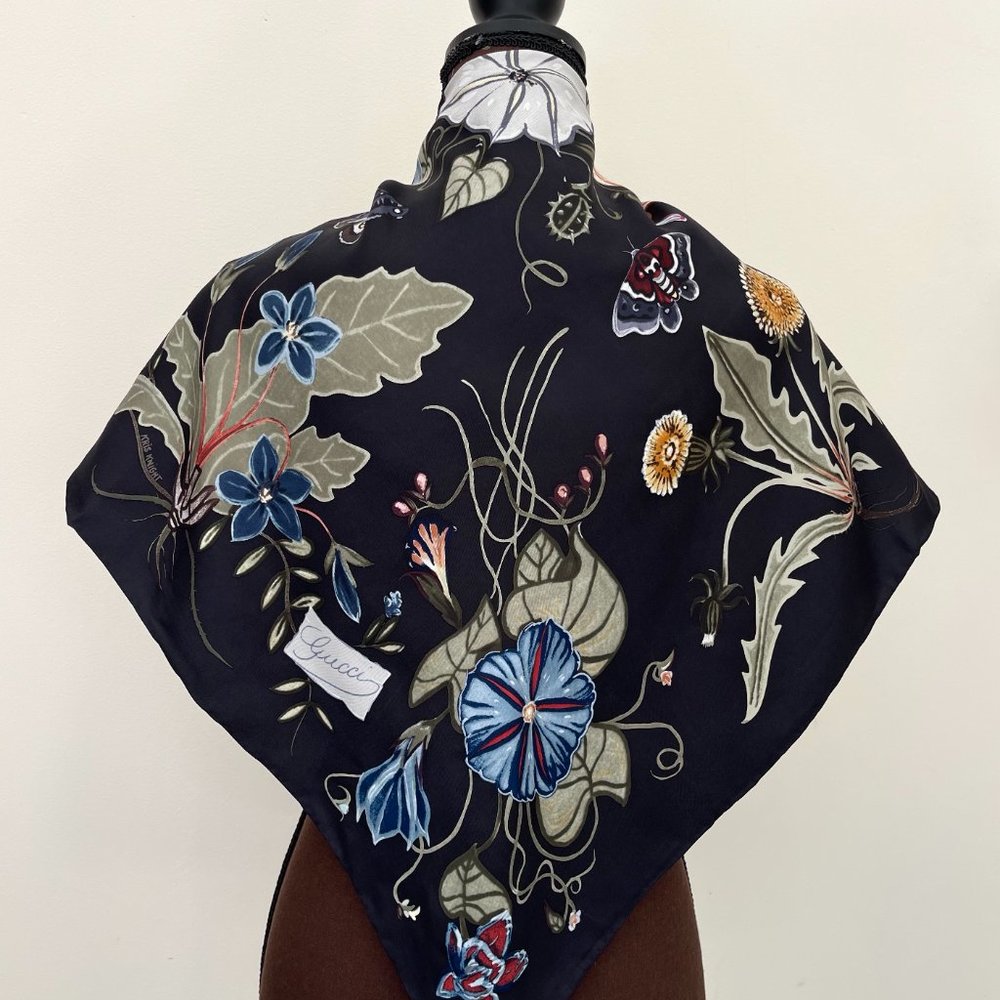 New Gucci Kris Knight Floral Print Silk Scarf with Gucci Gift Box - Picture 8 of 16